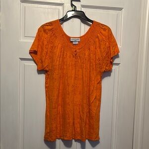Hillard & Hanson Orange Ruched Short Sleeve Blouse